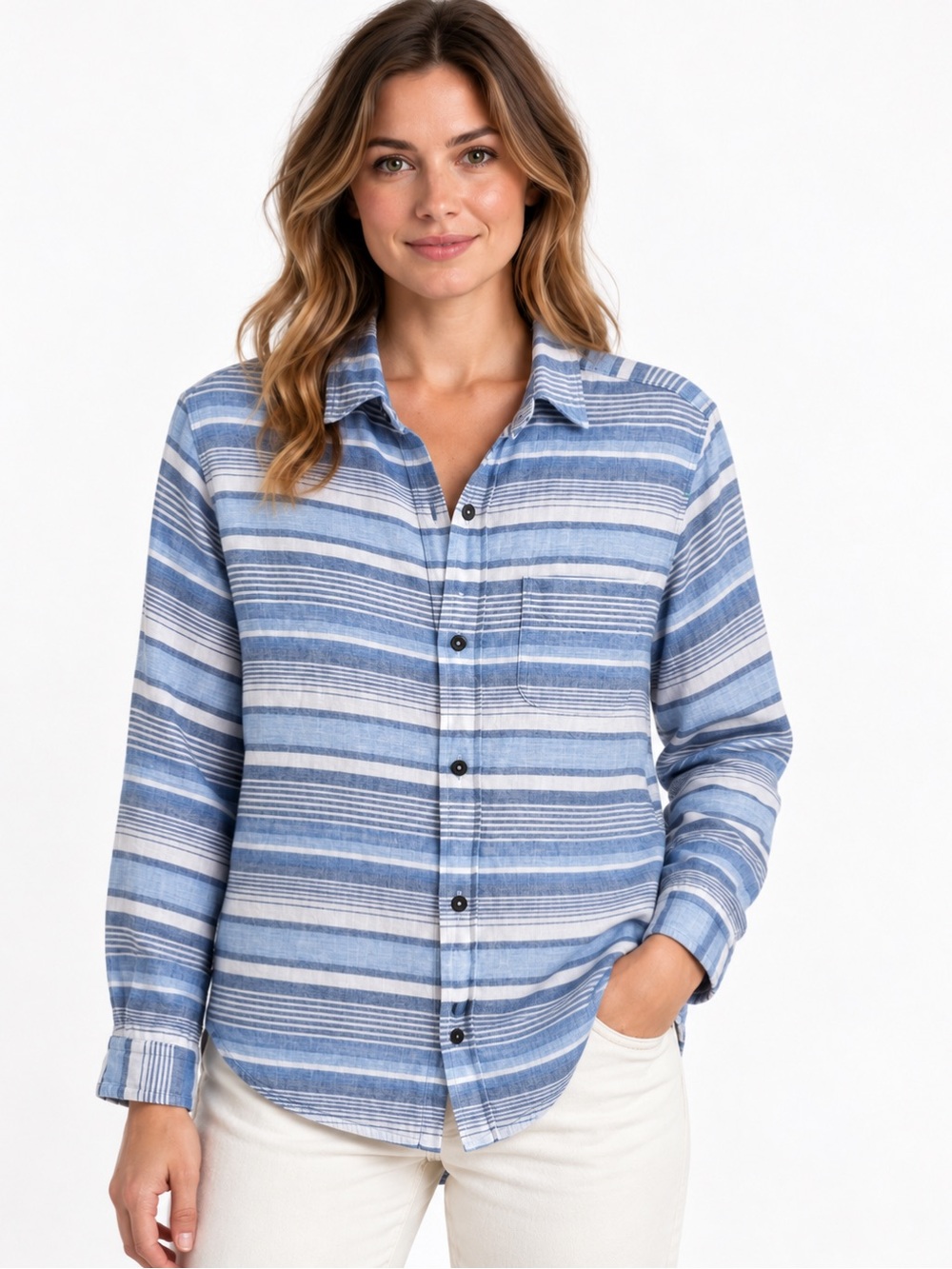 Current/Elliott Women’s The Prep School Shirt Size 1 Blue White 100% Cotton